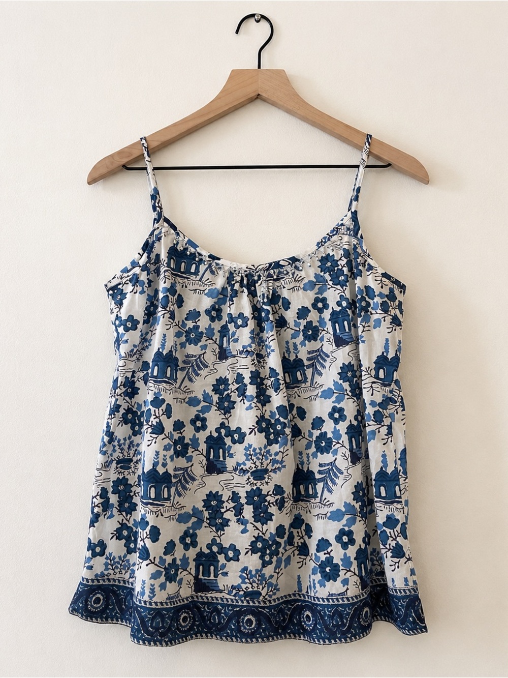 NWT ANOKHI Belle Cami Blue Beaded Cotton Tank Top Size